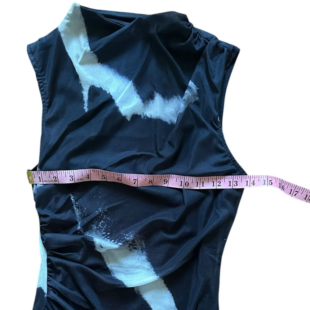 Black White SMALL Summer Tie-Dye Printed Mesh Sleeveless Dress - Picture 7 of 10